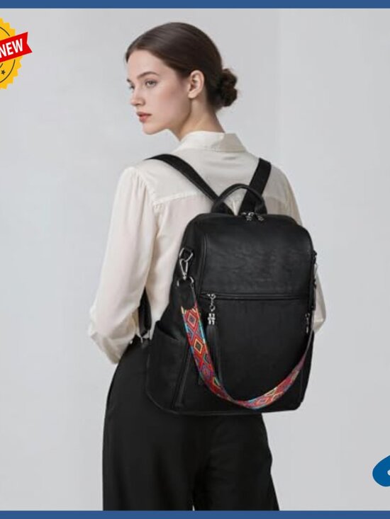 Medium Faux Leather Convertible Backpack Purse with 12 Pockets Water Resistant